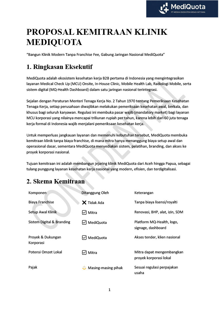 Kemitraan / Peluang Bisnis Klinik Kesehatan Terpadu Mediquota Clinic Kemitraan / Peluang Bisnis Klinik Kesehatan Terpadu Mediquota Clinic
