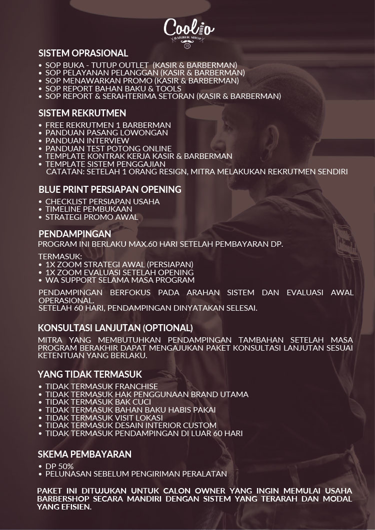 Franchise Peluang Usaha Salon Pria COOLIO BARBERSHOP Franchise Peluang Usaha Salon Pria COOLIO BARBERSHOP
