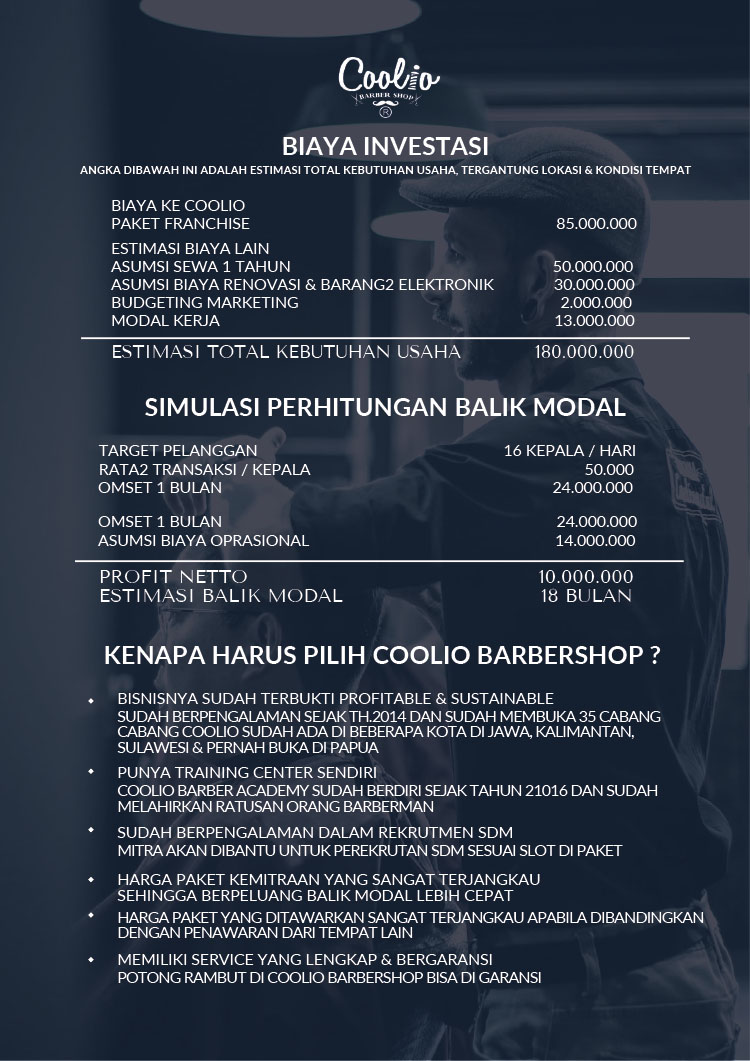 Franchise Peluang Usaha Salon Pria COOLIO BARBERSHOP Franchise Peluang Usaha Salon Pria COOLIO BARBERSHOP