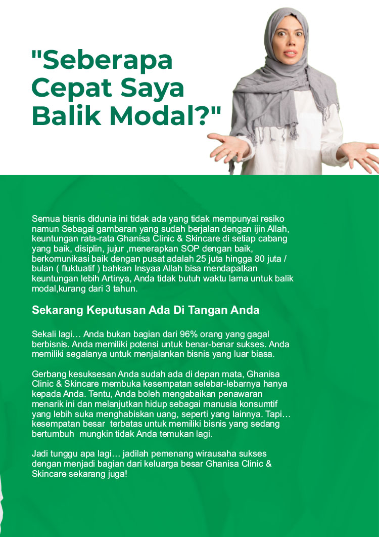 Kemitraan Peluang Bisnis Klinik Kecantikan Ghanisa Aesthetic & Skincare Indonesia
