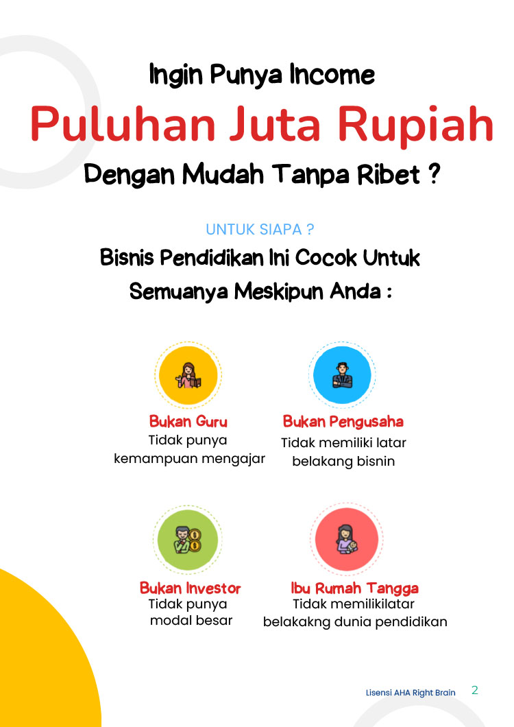 Kemitraan / Peluang Bisnis Pendidikan Kursus Light Speed Calculation Aha Right Brain