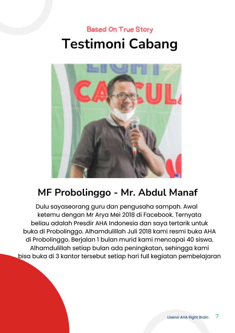 Kemitraan / Peluang Bisnis Pendidikan Kursus Light Speed Calculation Aha Right Brain