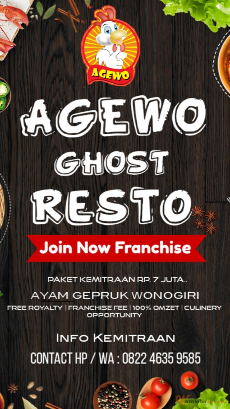 Franchise Ayam Gepruk Wonogiri Agewo ~ Peluang Bisnis Ghost Kitchen Resto Ayam Geprek