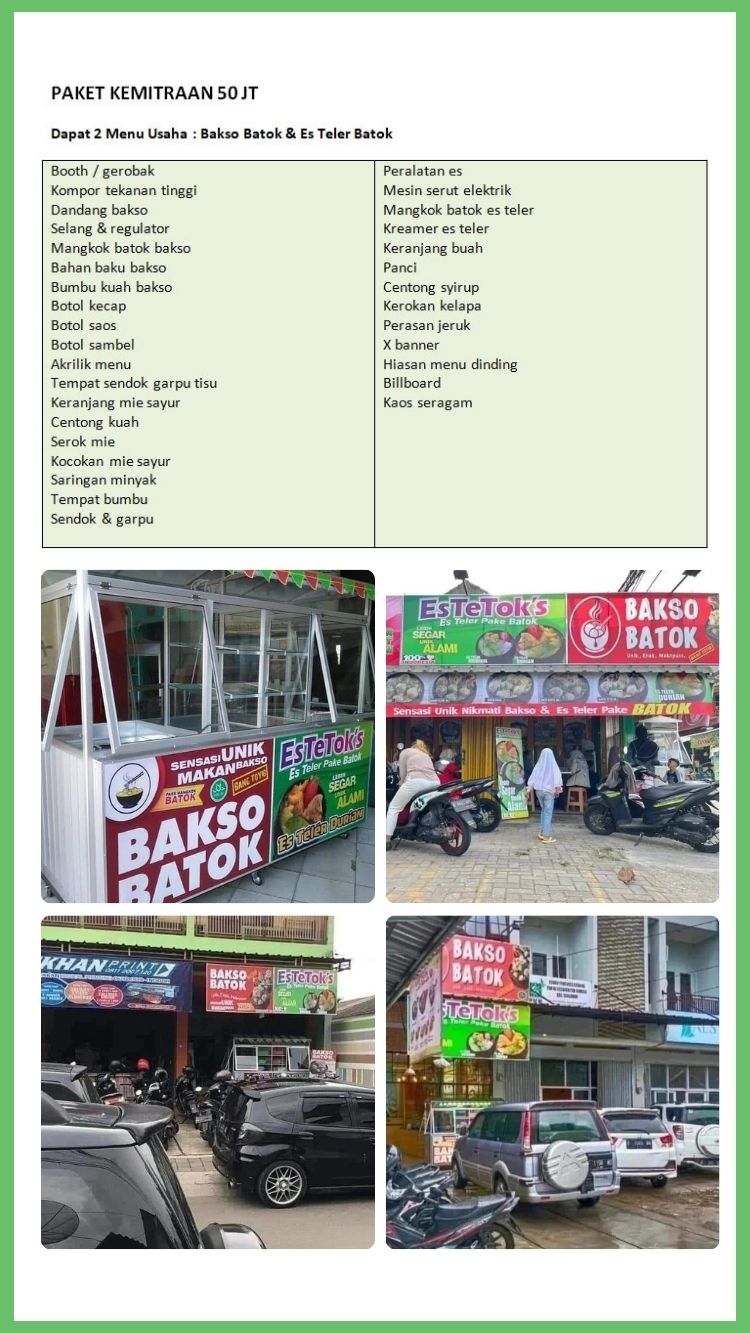 Kemitraan / Peluang Bisnis Kedai Bakso Batok Bang Toyib & Es Tetok