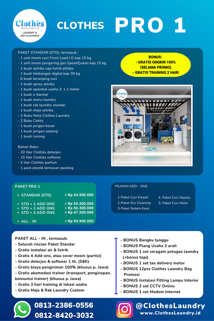 Franchise Peluang Usaha Clothes Laundry Paket Investasi Pro