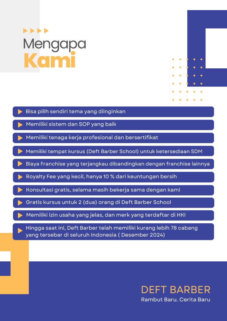 Kemitraan / Peluang Bisnis Salon Pria Barbershop Tematik Deft Barber