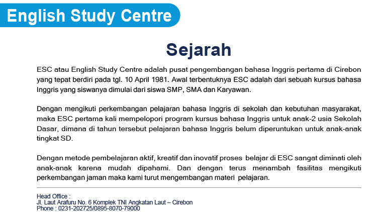 Franchise Kemitraan Kursus Bahasa English Study Center / ESC