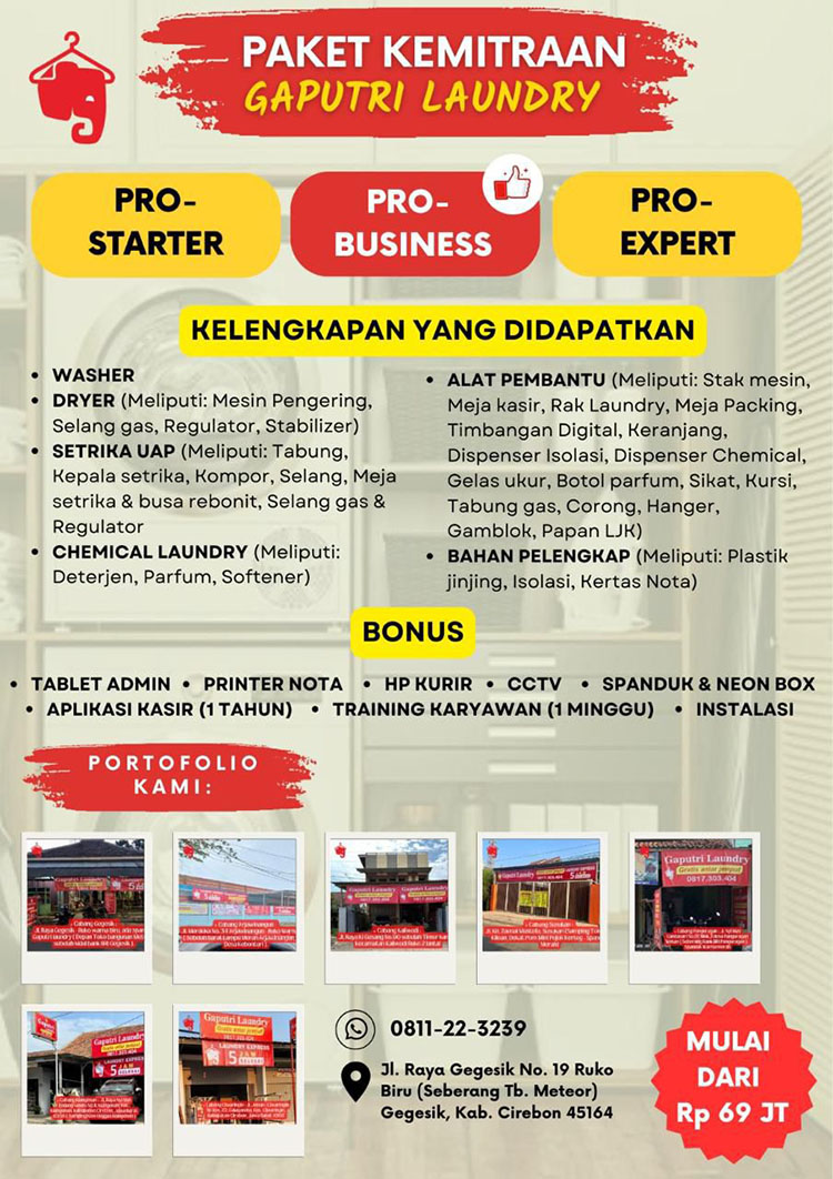 Kemitraan / Peluang Bisnis Laundry Kiloan Autopilot Gaputri Laundry