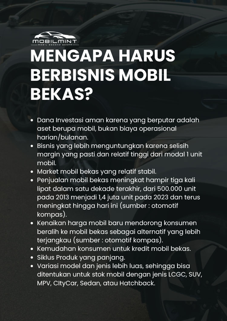 Kemitraan / Peluang Bisnis Showroom Mobil Bekas Kondisi Segar Berkualitas MobilMint