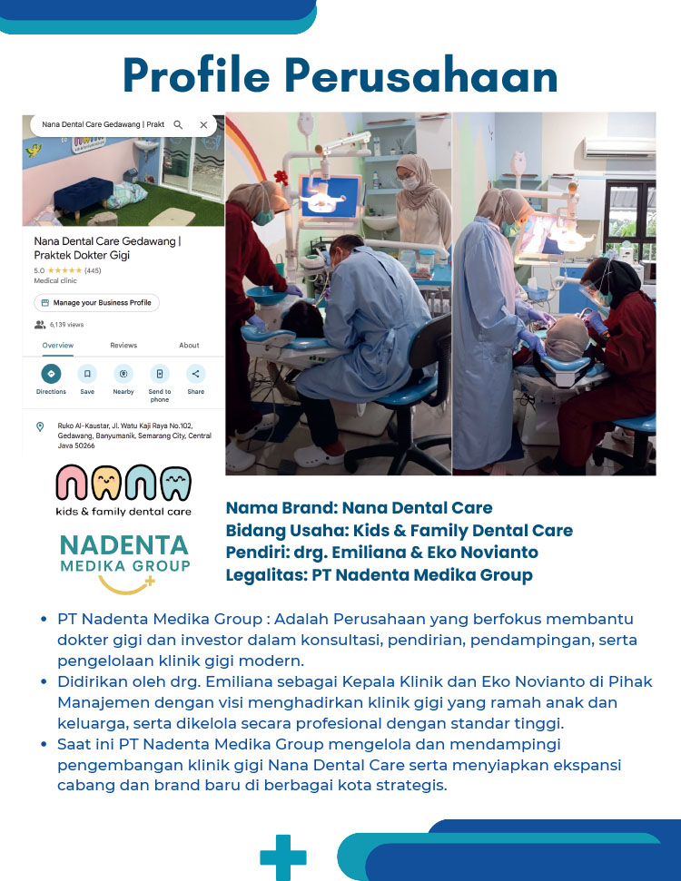Kemitraan / Peluang Bisnis Klinik Gigi Spesialis Keluarga & Anak Nana Dental Care Kemitraan / Peluang Bisnis Klinik Gigi Spesialis Keluarga & Anak Nana Dental Care