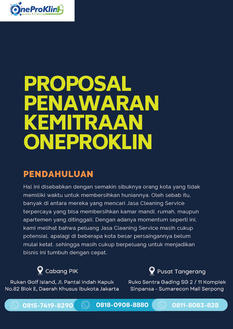 Kemitraan / Peluang Bisnis Jasa General & Deep Cleaning OneProKlin Kemitraan / Peluang Bisnis Jasa General & Deep Cleaning OneProKlin