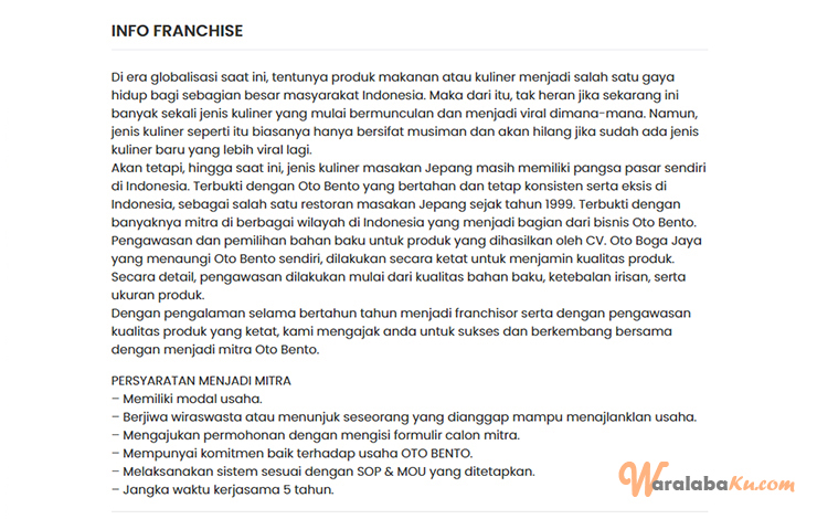 Franchise Peluang Usaha Oto Bento