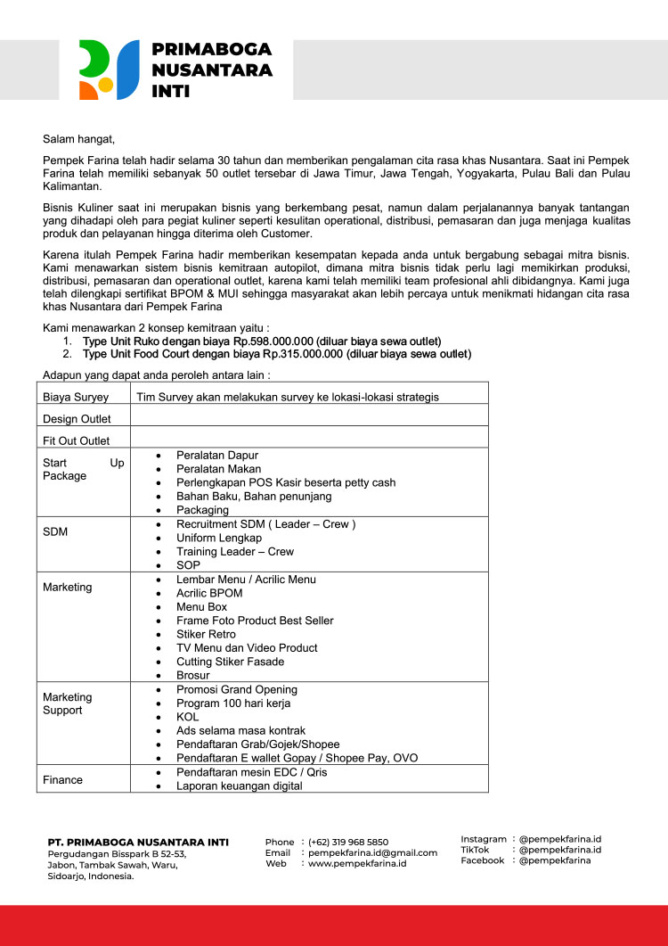 Kemitraan / Peluang Bisnis Makanan Tradisional Pempek Farina