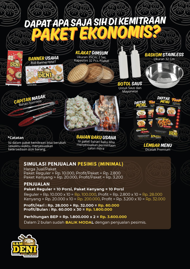 Kemitraan / Peluang Bisnis Dimsum, Gyoza, Wonton Homemade Sam Deni