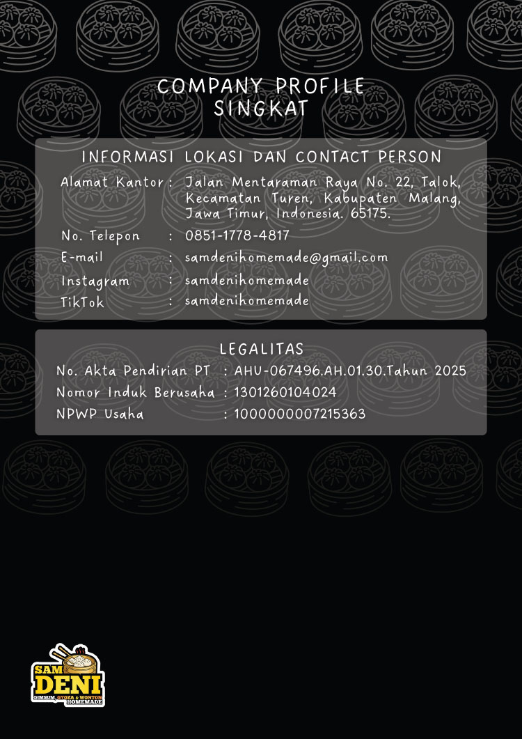 Kemitraan / Peluang Bisnis Dimsum, Gyoza, Wonton Homemade Sam Deni