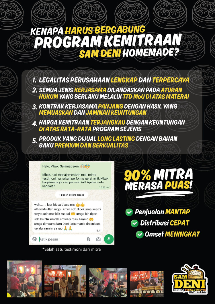 Kemitraan / Peluang Bisnis Dimsum, Gyoza, Wonton Homemade Sam Deni