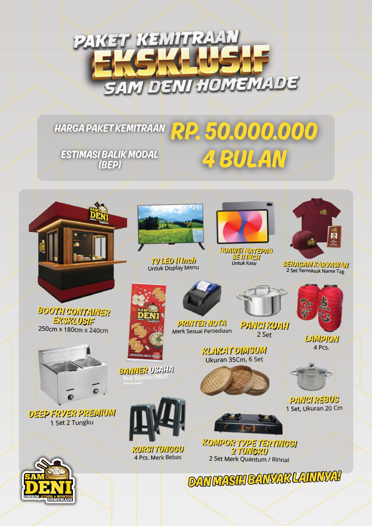 Kemitraan / Peluang Bisnis Dimsum, Gyoza, Wonton Homemade Sam Deni
