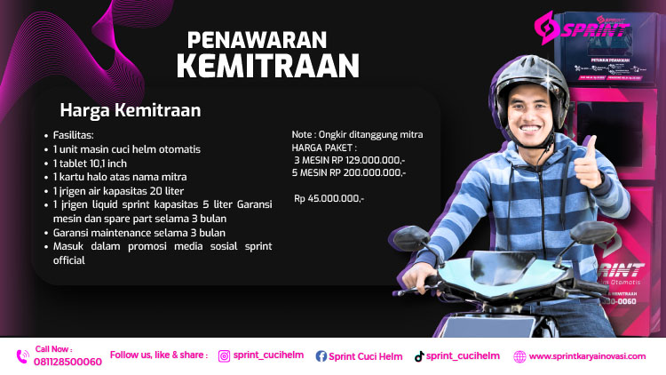 Kemitraan / Peluang Bisnis Vending Mesin Cuci Helm Otomatis Sprint