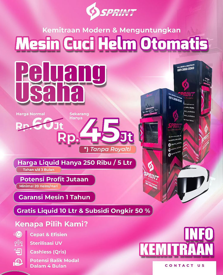 Kemitraan / Peluang Bisnis Vending Mesin Cuci Helm Otomatis Sprint