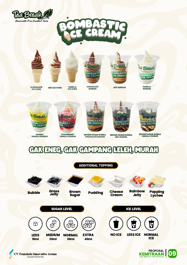 Kemitraan / Peluang Bisnis Minuman Kekinian, Teh, & Es Krim Keliling Tea Break