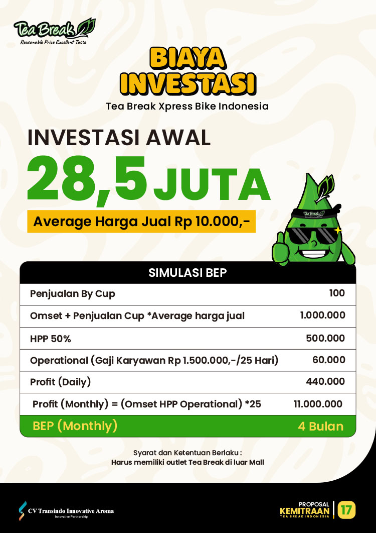 Kemitraan / Peluang Bisnis Minuman Kekinian, Teh, & Es Krim Keliling Tea Break