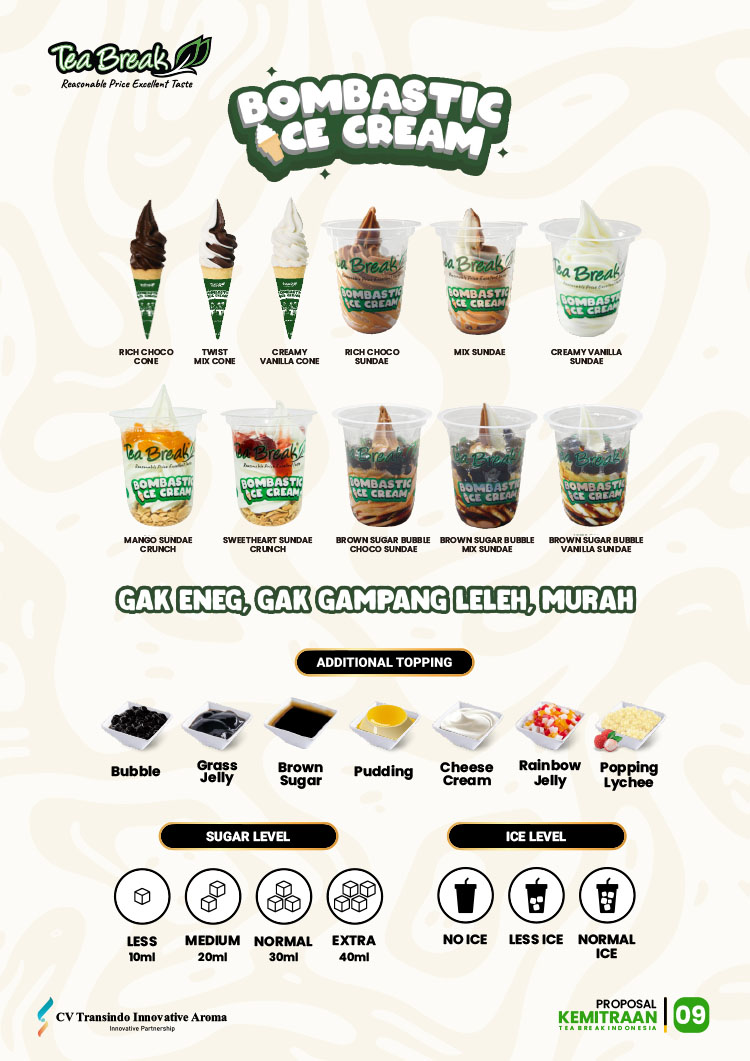 Kemitraan / Peluang Bisnis Minuman Kekinian, Teh, & Es Krim Keliling Tea Break