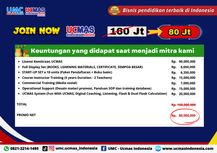 Kemitraan / Peluang Bisnis Kursus Matematika & Mental Aritmatika Sempoa UCMAS