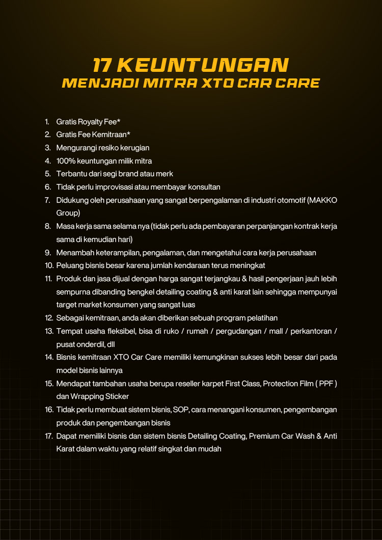 Kemitraan / Peluang Bisnis Auto Detailing Coating XTO Car Care