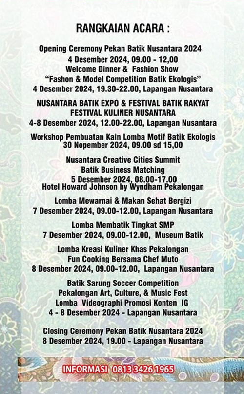 Jadwal Acara Pekan Batik Nusantara 2024 Pekalongan